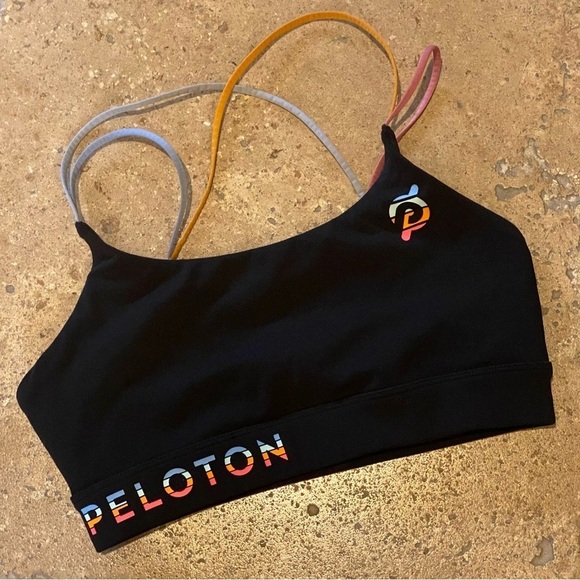 PELOTON Women Black Multicolor Strap Athletic Sports Bra Size Small - Picture 1 of 5